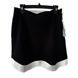 CeCe Wavy Hem Contrast A-Line Mini Skirt, Womens 10, Black White Trim, NWT